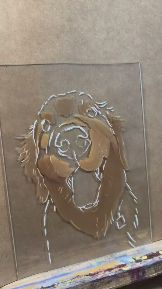 Custom Hand-Drawn Pet Portrait on Glass with Frame – Acrylic Dog & Cat Art Gift